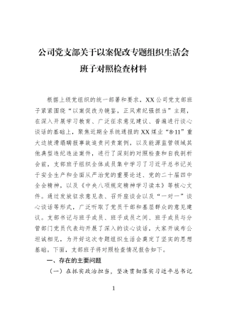 公司党支部关于以案促改专题组织生活会班子对照检查材料