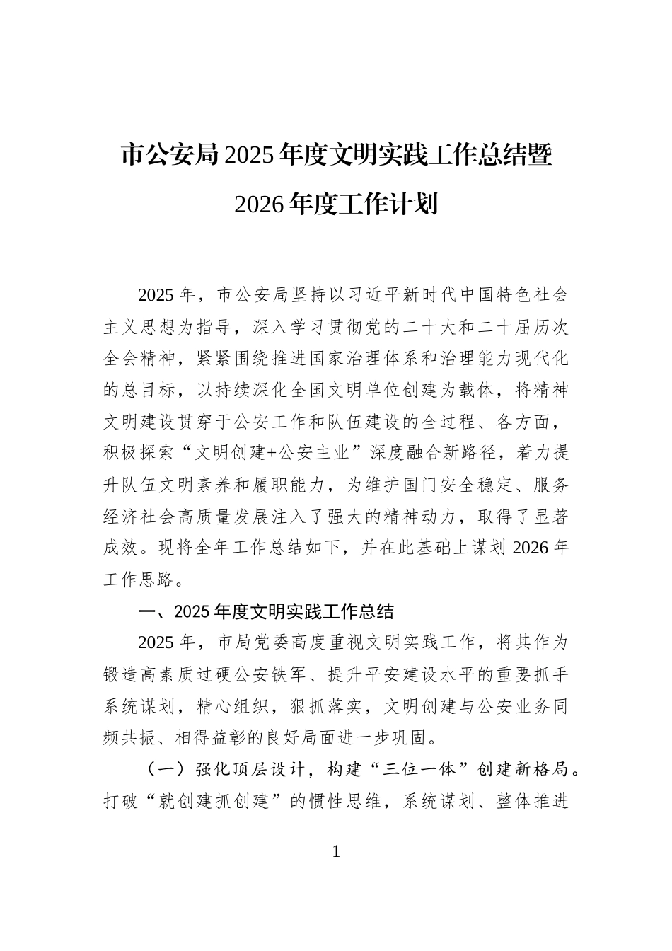 市公安局2025年度文明实践工作总结暨2026年度工作计划_第1页