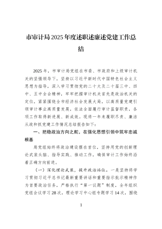 市审计局2025年度述职述廉述党建工作总结