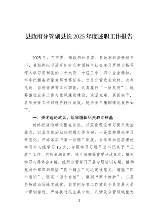 县政府分管副县长2025年度述职工作报告