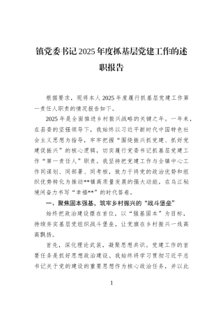 镇党委书记2025年度抓基层党建工作的述职报告