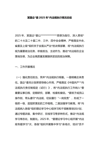 国企2025年党内法规执行情况总结