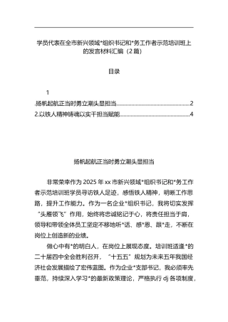 学员代表在全市新兴领域党组织书记和党务工作者示范培训班上的发言材料汇编（2篇）