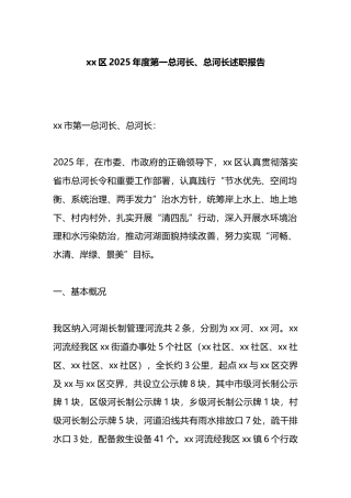 区2025年度第一总河长、总河长述职报告