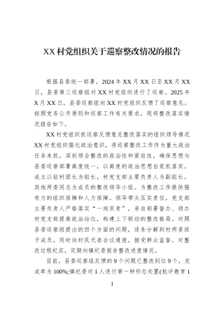 XX村党组织关于巡察整改情况的报告