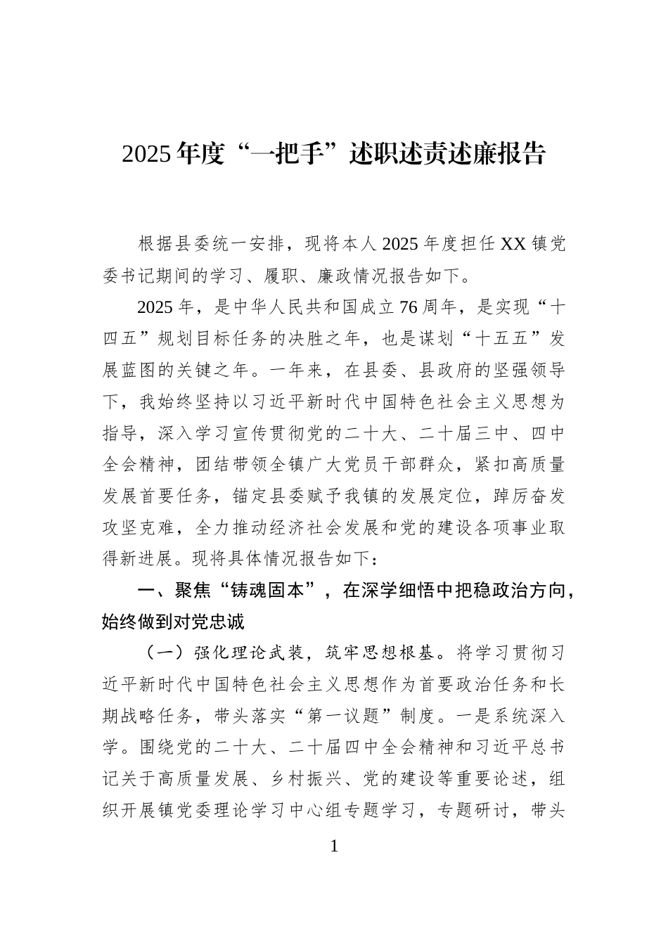 2025年度“一把手”述职述责述廉报告_第1页