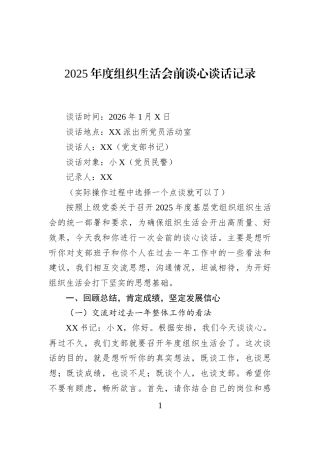 2025年度组织生活会前谈心谈话记录