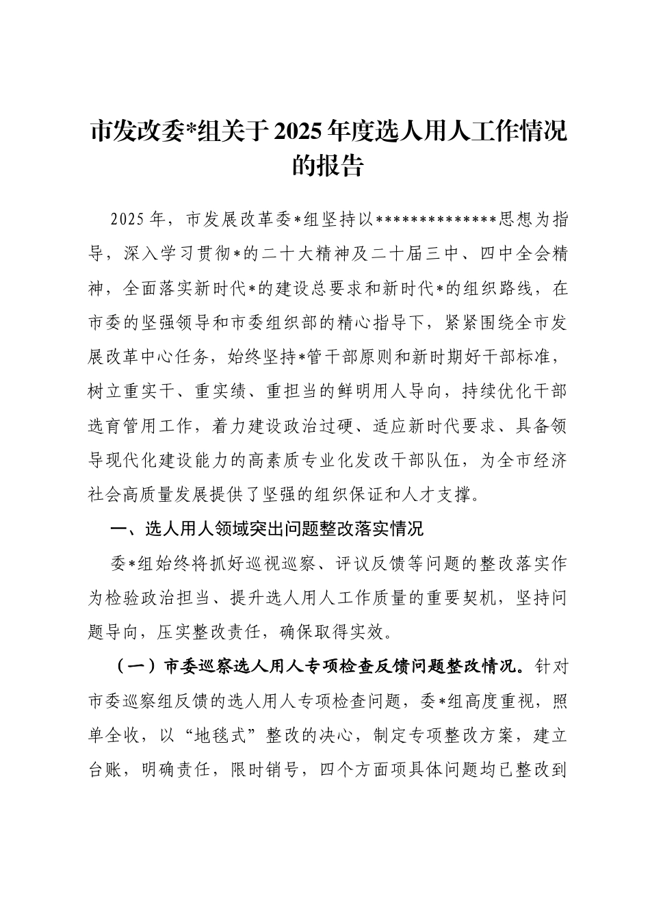 市发改委关于2025年度选人用人工作情况的报告_第1页