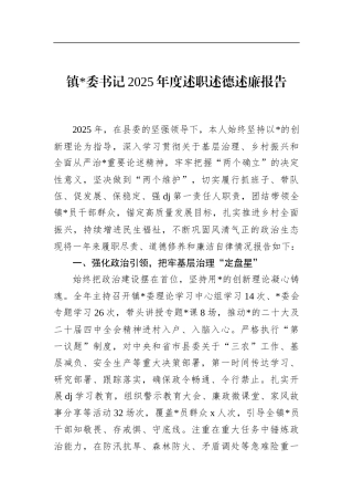 镇书记2025年度述职述德述廉报告
