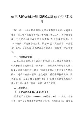 县人民检察院书记抓基层党建工作述职报告