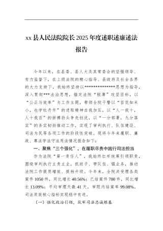 县人民法院院长2025年度述职述廉述法报告