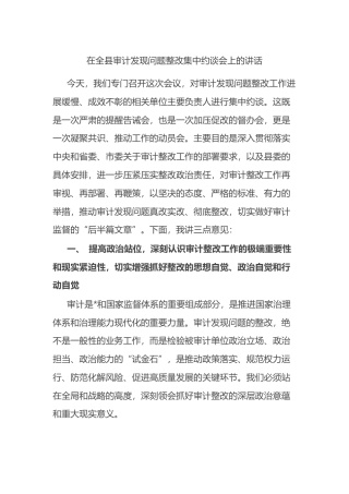 在全县审计发现问题整改集中约谈会上的讲话
