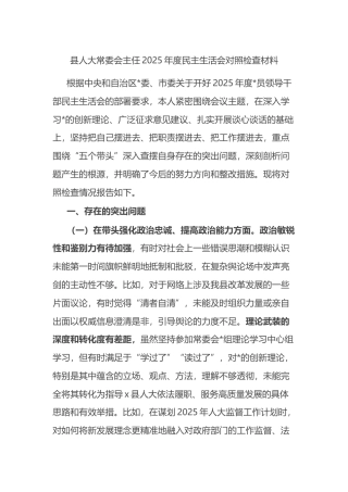 县人大常委会主任2025年度民主生活会对照检查材料