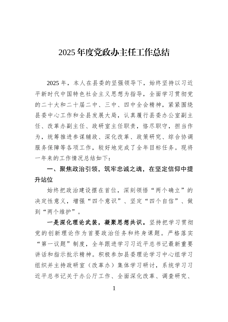 2025年度党政办主任工作总结_第1页