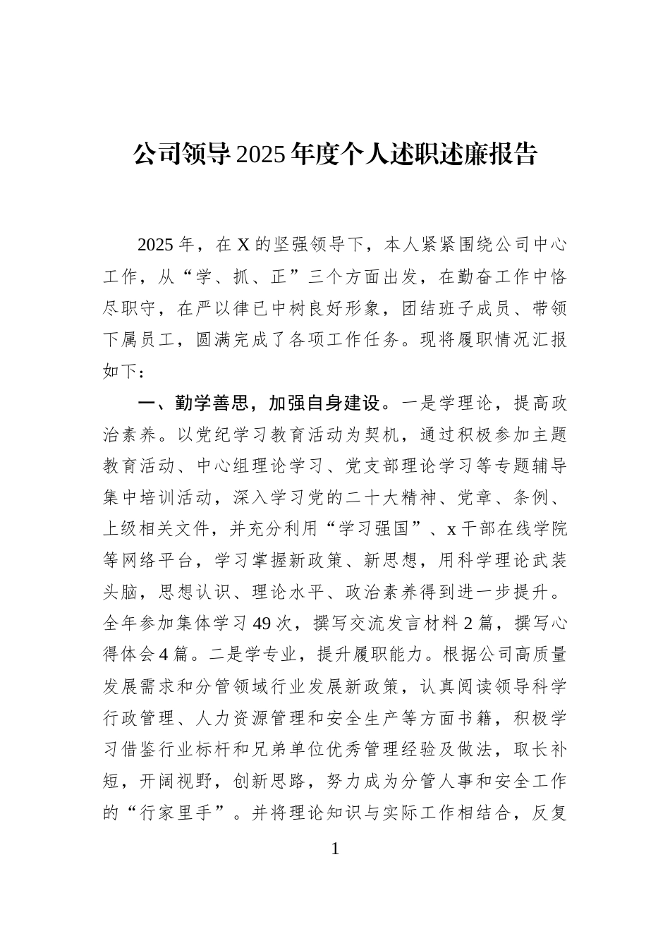 公司领导2025年度个人述职述廉报告_第1页