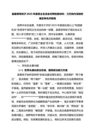 县委领导班子2025年度民主生活会对照检查材料：刀刃向内深剖析+唯实争先开新局