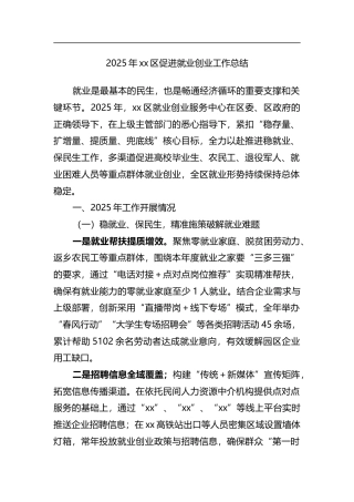 2025年XX区促进就业创业工作总结