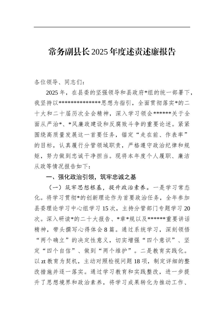 常务副县长2025年度述责述廉报告_第1页