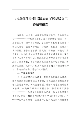 市应急管理局书记2025年抓基层党建工作述职报告
