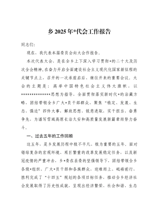 乡镇2025年党代会工作报告