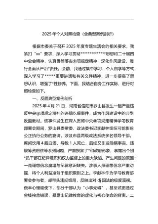 2025年个人对照检查（含典型案例剖析）