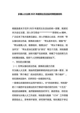 乡镇人大主席2025年度民主生活会对照检查材料