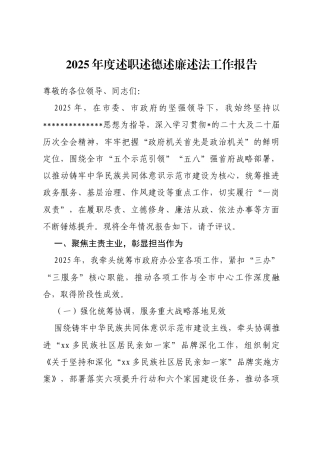 市政府机关办公室主任2025年度述职述德述廉述法工作报告