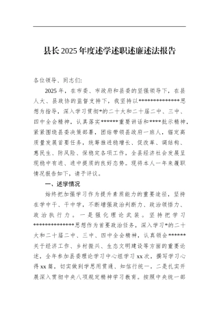 县长2025年度述学述职述廉述法报告