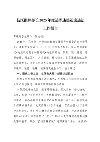 县区组织部长2025年度述职述德述廉述法工作报告