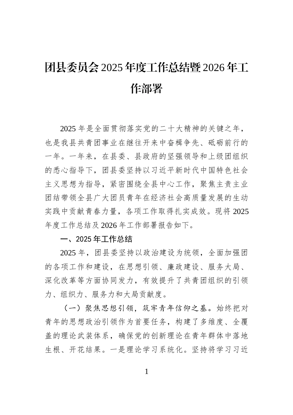 团县委员会2025年度工作总结暨2026年工作部署_第1页