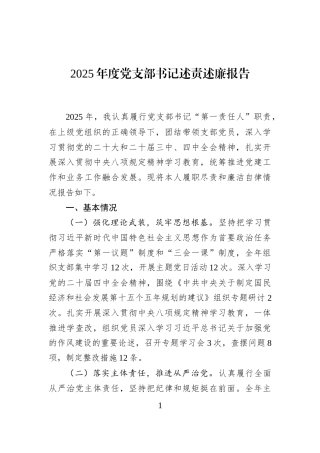 2025年度党支部书记述责述廉报告