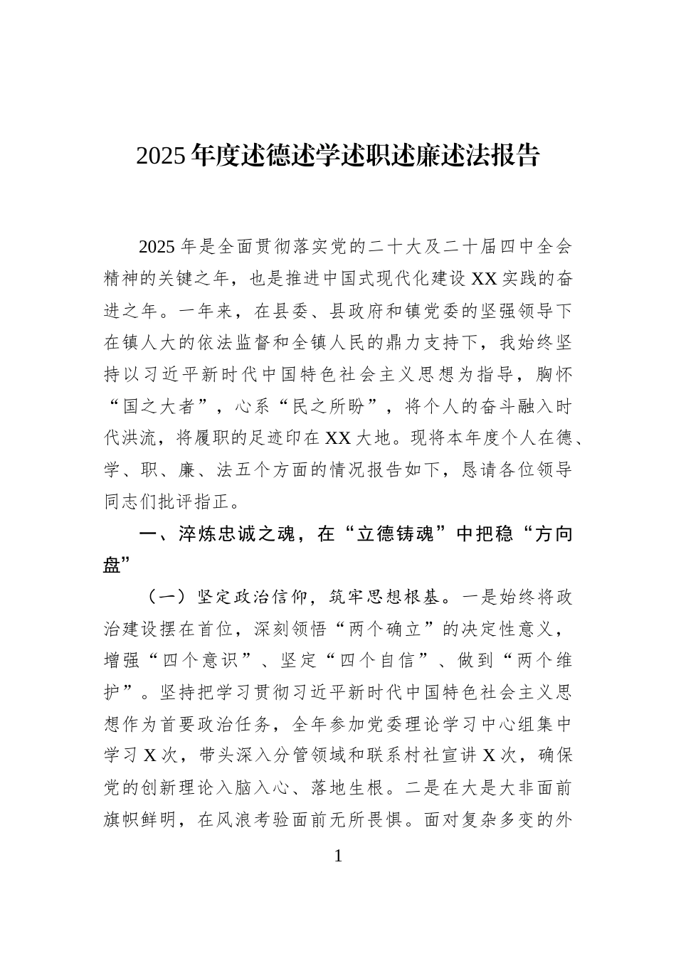 2025年度述德述学述职述廉述法报告_第1页