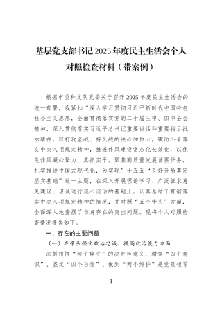 基层党支部书记2025年度民主生活会个人对照检查材料（带案例）