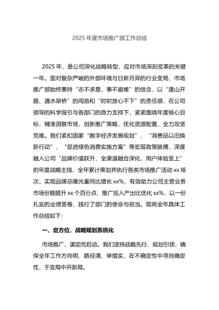 2025年度市场推广部工作总结