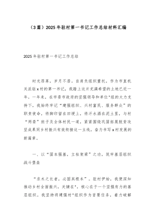 2025年驻村第一书记工作总结材料（3篇）