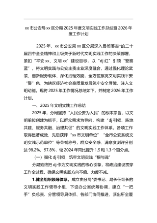 市公安局党党区分局2025年度文明实践工作总结暨2026年度工作计划