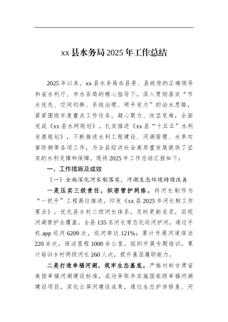 县水务局2025年工作总结