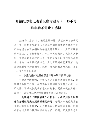 乡镇纪委书记观看反腐专题片《一步不停歇半步不退让》感悟