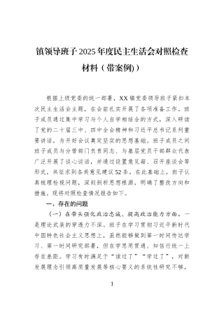 镇领导班子2025年度民主生活会对照检查材料