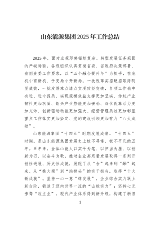 山东能源集团2025年工作总结