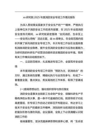 研究院2025年度消防安全专项工作情况报告