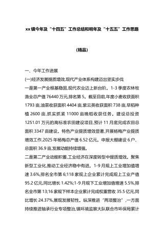 镇今年及“十四五”工作总结和明年及“十五五”工作思路计划