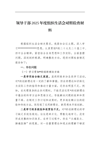 领导干部2025年度组织生活会对照检查材料