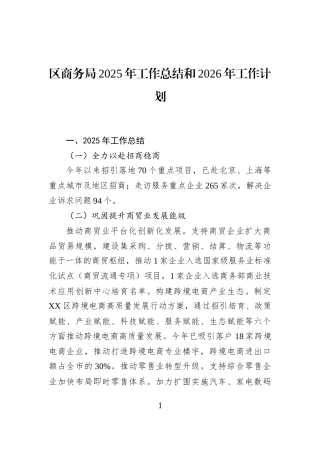 区商务局2025年工作总结和2026年工作计划