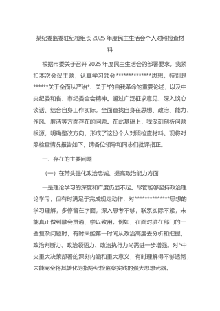 纪委监委驻纪检组长2025年度民主生活会个人对照检查材料