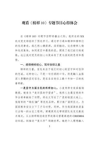 观看《榜样10》专题节目心得体会