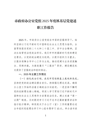 市政府办公室党组2025年度抓基层党建述职工作报告