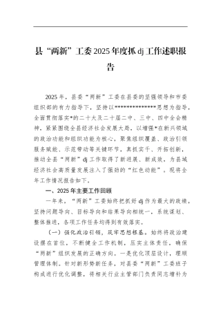 县“两新”工委2025年度抓党建工作述职报告
