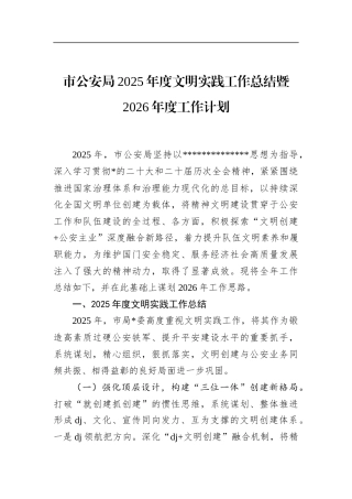市公安局2025年度文明实践工作总结暨2026年度工作计划