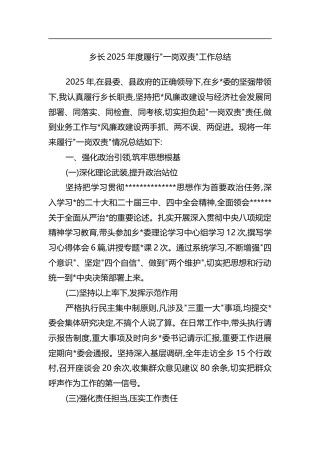 乡长2025年度履行一岗双责工作总结